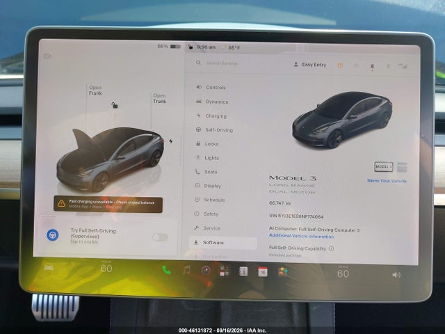 46131872 :رقم المزاد ، 5YJ3E1EB6NF174064 vin ، 2022 Tesla Model 3 Long Range Dual Motor All-wheel Drive مزاد بيع