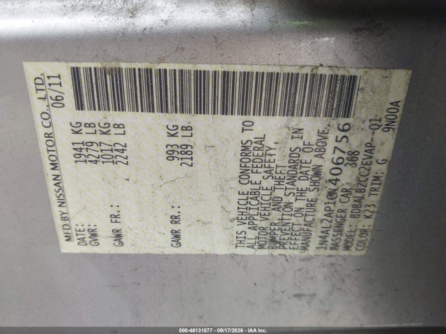 Aukcja sprzedaży 2012 Nissan Altima 2.5 S, vin: 1N4AL2AP1CN406756, numer aukcji: 46131877