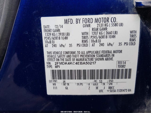 Продаж на аукціоні авто 2014 Ford Edge Limited, vin: 2FMDK4KC4EBA50217, номер лоту: 46131884