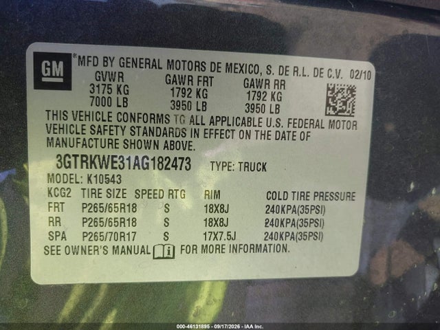 Aukcja sprzedaży 2010 Gmc Sierra 1500 Slt, vin: 3GTRKWE31AG182473, numer aukcji: 46131895