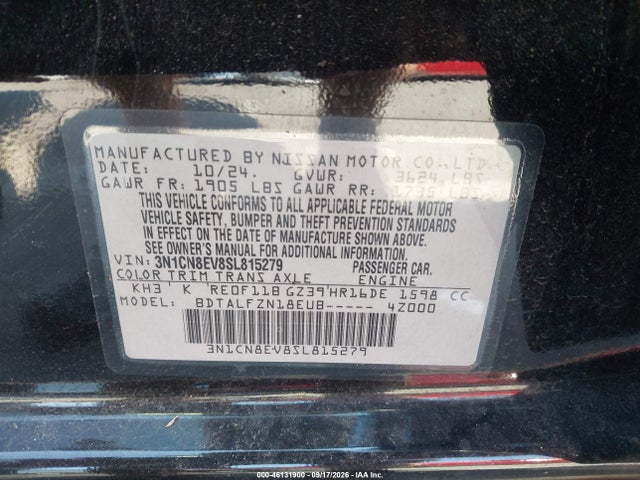 Aukcja sprzedaży 2025 Nissan Versa Sv, vin: 3N1CN8EV8SL815279, numer aukcji: 46131900