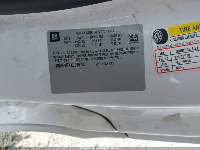 2018 Cadillac Ats Standard მანქანა იყიდება აუქციონზე, vin: 1G6AE1RXXJ0157308, აუქციონის ნომერი: 46131901