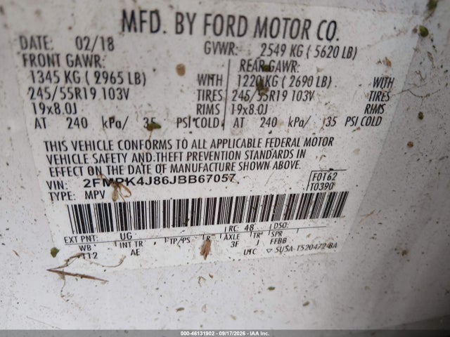 Продажа на аукционе авто 2018 Ford Edge Sel, vin: 2FMPK4J86JBB67057, номер лота: 46131902