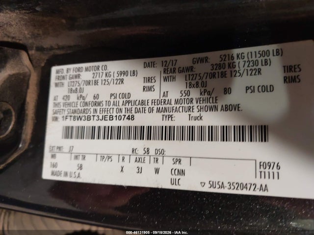 Продаж на аукціоні авто 2018 Ford F-350 Lariat, vin: 1FT8W3BT3JEB10748, номер лоту: 46131905
