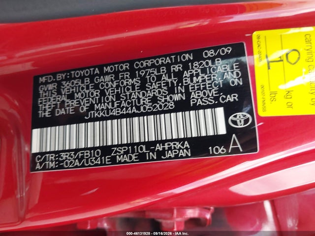 46131928 :رقم المزاد ، JTKKU4B44AJ052028 vin ، 2010 Scion Xd مزاد بيع