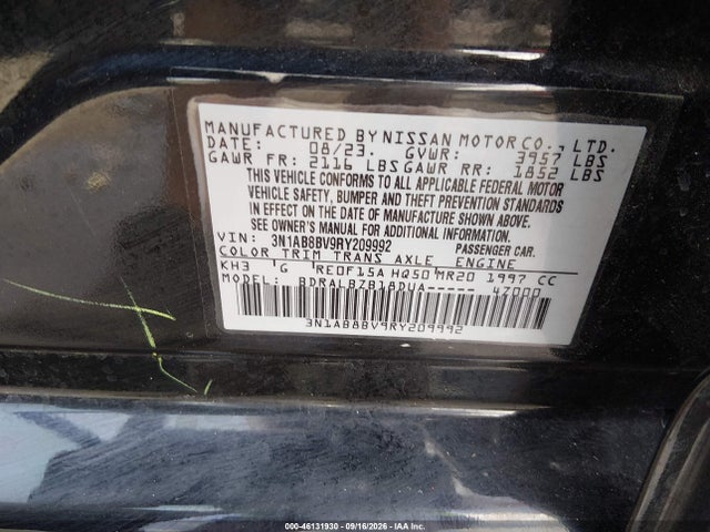 46131930 :رقم المزاد ، 3N1AB8BV9RY209992 vin ، 2024 Nissan Sentra S Xtronic Cvt مزاد بيع