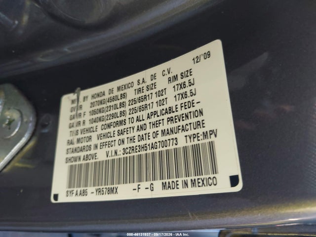 Продаж на аукціоні авто 2010 Honda Cr-v Ex, vin: 3CZRE3H51AG700773, номер лоту: 46131937