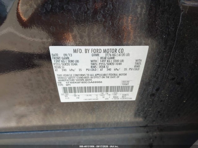 46131956 :رقم المزاد ، 1FM5K8F85EGA69966 vin ، 2014 Ford Explorer Limited مزاد بيع