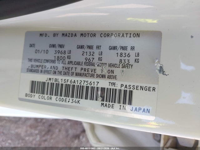 Aukcja sprzedaży 2010 Mazda Mazda3 I Sport, vin: JM1BL1SF6A1275617, numer aukcji: 46131963