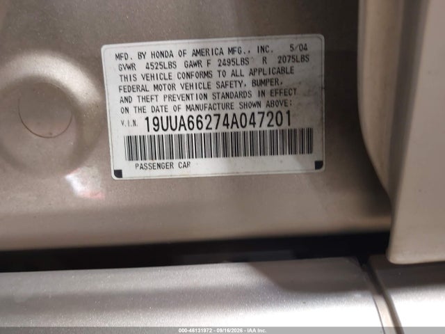 46131972 :رقم المزاد ، 19UUA66274A047201 vin ، 2004 Acura Tl مزاد بيع