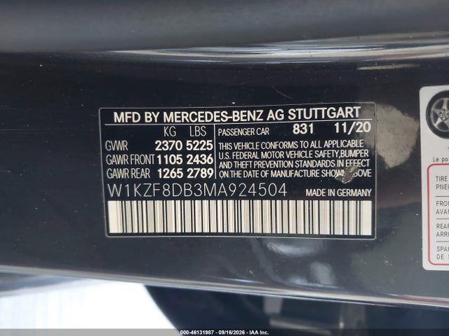 Продаж на аукціоні авто 2021 Mercedes-benz E 350, vin: W1KZF8DB3MA924504, номер лоту: 46131987