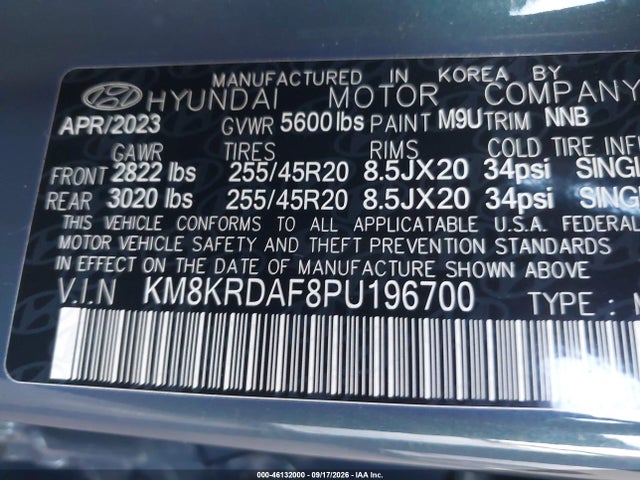 Продаж на аукціоні авто 2023 Hyundai Ioniq 5 Limited, vin: KM8KRDAF8PU196700, номер лоту: 46132000
