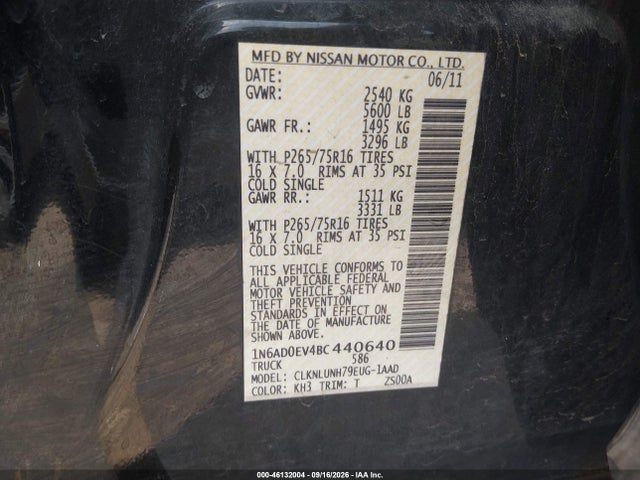 2011 Nissan Frontier Pro-4x მანქანა იყიდება აუქციონზე, vin: 1N6AD0EV4BC440640, აუქციონის ნომერი: 46132004