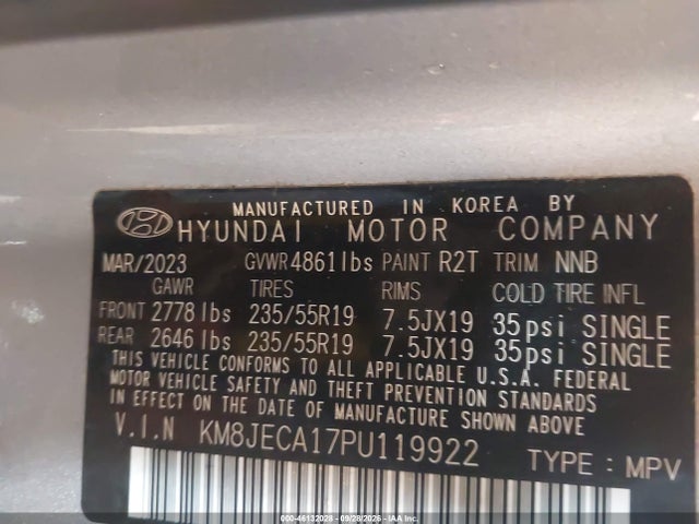 2023 Hyundai Tucson Hybrid Limited მანქანა იყიდება აუქციონზე, vin: KM8JECA17PU119922, აუქციონის ნომერი: 46132028
