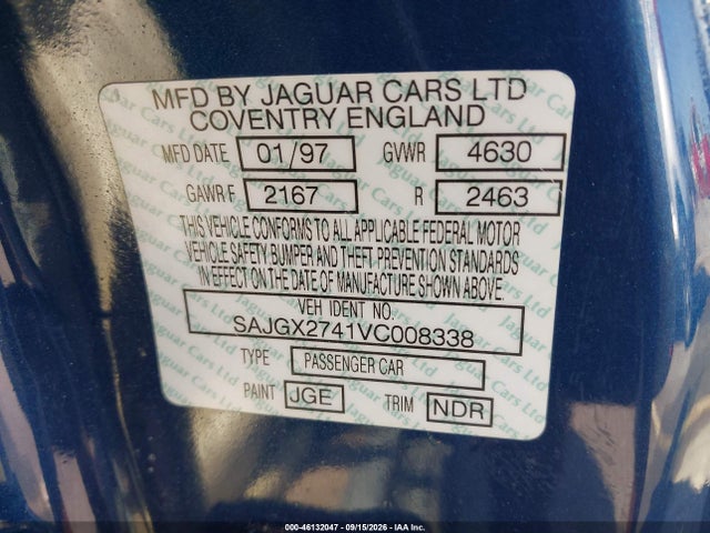 46132047 :رقم المزاد ، SAJGX2741VC008338 vin ، 1997 Jaguar Xk8 مزاد بيع