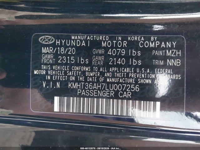 Продажа на аукционе авто 2020 Hyundai Veloster N, vin: KMHT36AH7LU007256, номер лота: 46132078