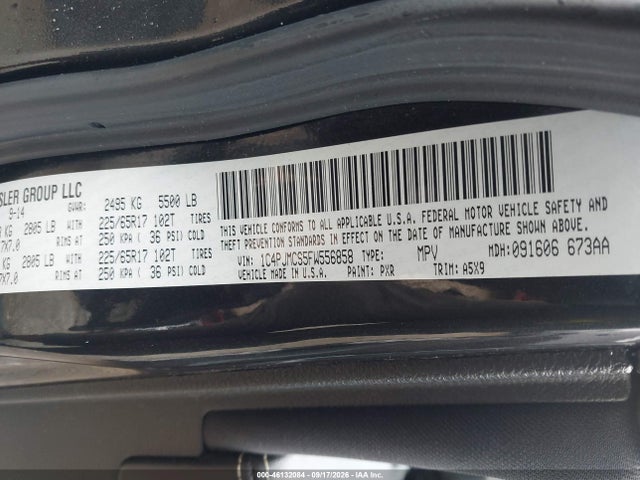 2015 Jeep Cherokee Latitude მანქანა იყიდება აუქციონზე, vin: 1C4PJMCS5FW556858, აუქციონის ნომერი: 46132084