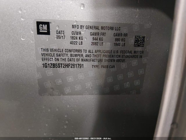 46132092 :رقم المزاد ، 1G1ZB5ST2HF281791 vin ، 2017 Chevrolet Malibu Ls مزاد بيع