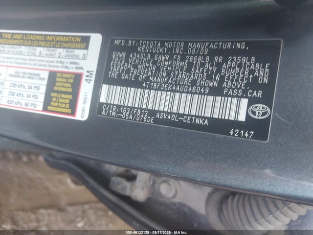 2010 Toyota Camry Le მანქანა იყიდება აუქციონზე, vin: 4T1BF3EK4AU046049, აუქციონის ნომერი: 46132129
