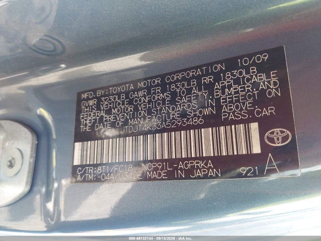 2010 Toyota Yaris მანქანა იყიდება აუქციონზე, vin: JTDJT4K33A5293486, აუქციონის ნომერი: 46132144