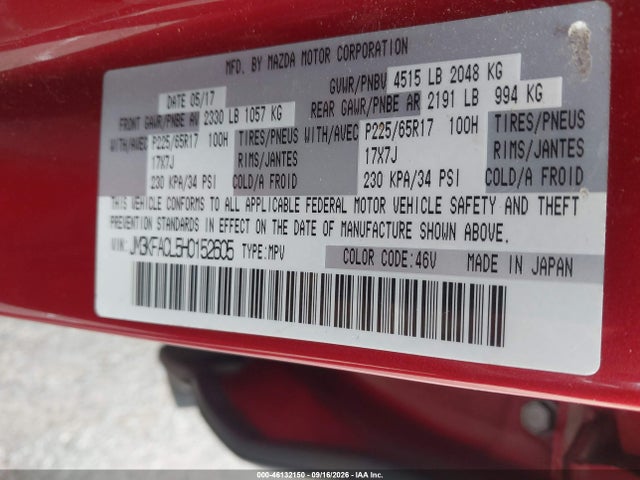 Продажа на аукционе авто 2017 Mazda Cx-5 Touring, vin: JM3KFACL5H0152605, номер лота: 46132150