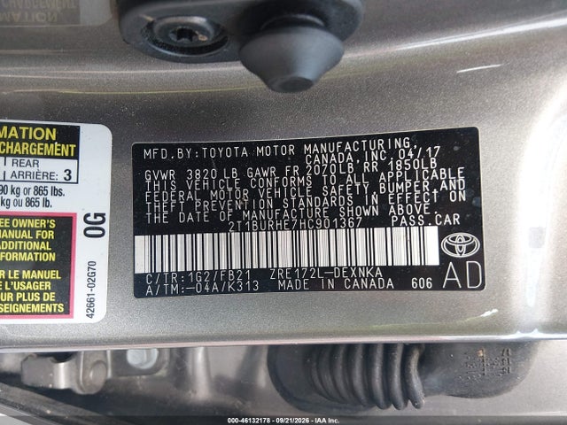Продажа на аукционе авто 2017 Toyota Corolla Le, vin: 2T1BURHE7HC901367, номер лота: 46132178