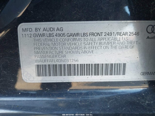 46132193 :رقم المزاد ، WAUFFAFL4DN031256 vin ، 2013 Audi A4 2.0t Premium مزاد بيع