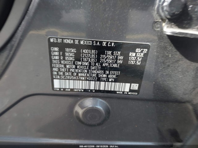 Продаж на аукціоні авто 2022 Honda Hr-v 2wd Lx, vin: 3CZRU5H37NM740022, номер лоту: 46132209