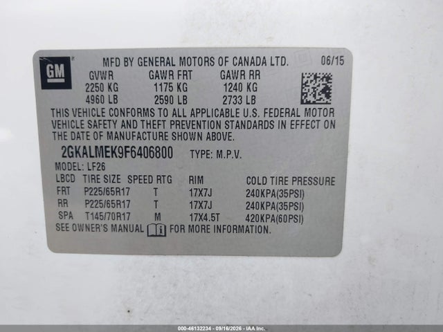 Продажа на аукционе авто 2015 Gmc Terrain Sle-1, vin: 2GKALMEK9F6406800, номер лота: 46132234
