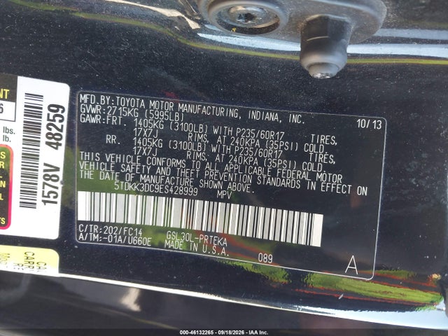 Aukcja sprzedaży 2014 Toyota Sienna Le V6 8 Passenger, vin: 5TDKK3DC9ES428999, numer aukcji: 46132265