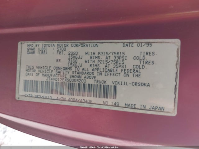 Auction sale of the 1995 Toyota T100 Xtracab/dx, vin: JT4VD12EXS0005203, lot number: 46132268