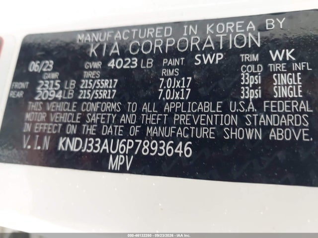 Aukcja sprzedaży 2023 Kia Soul Ex, vin: KNDJ33AU6P7893646, numer aukcji: 46132280