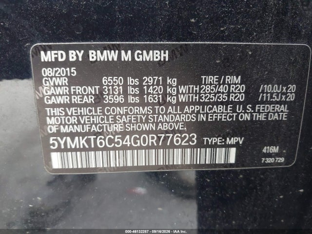 Продажа на аукционе авто 2016 Bmw X5 M, vin: 5YMKT6C54G0R77623, номер лота: 46132287