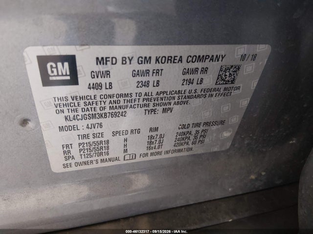 2019 Buick Encore Awd Essence მანქანა იყიდება აუქციონზე, vin: KL4CJGSM3KB769242, აუქციონის ნომერი: 46132317