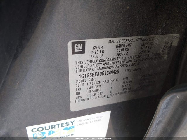 Aukcja sprzedaży 2016 Gmc Canyon, vin: 1GTG5BEA9G1348428, numer aukcji: 46132321