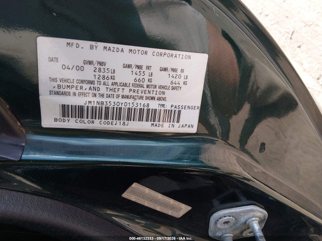 Aukcja sprzedaży 2000 Mazda Mx-5 Miata Ls/special Edition, vin: JM1NB3530Y0153168, numer aukcji: 46132333