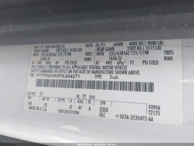 Продаж на аукціоні авто 2015 Ford Transit-250, vin: 1FTYR2XMXFKA54271, номер лоту: 46132337