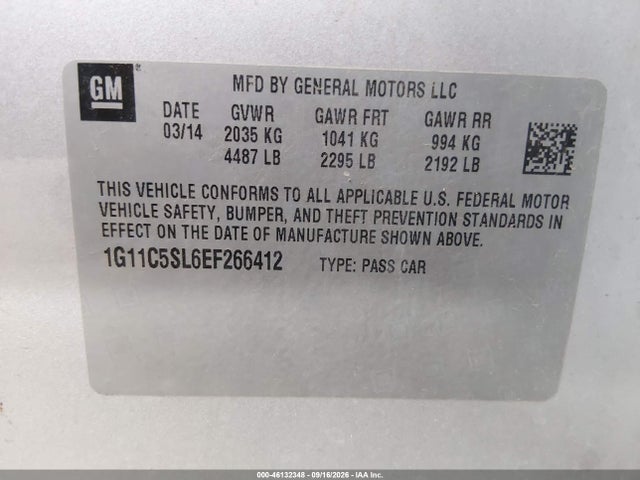 Chevrolet MALIBU 1LT 2014 1G11C5SL6EF266412 Image 9