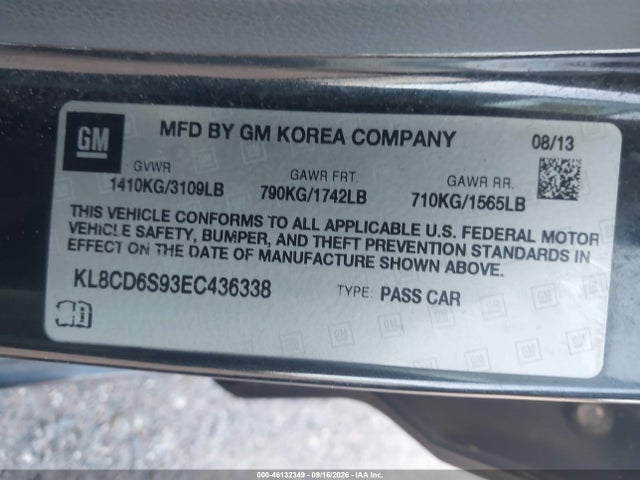 46132349 :رقم المزاد ، KL8CD6S93EC436338 vin ، 2014 Chevrolet Spark 1lt Auto مزاد بيع