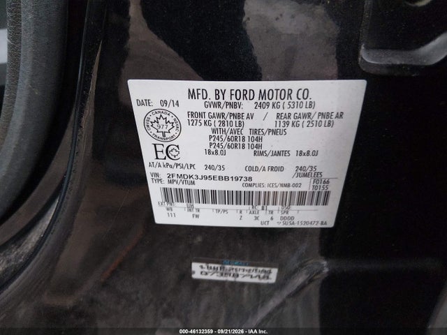 Продажа на аукционе авто 2014 Ford Edge Sel, vin: 2FMDK3J95EBB19738, номер лота: 46132359