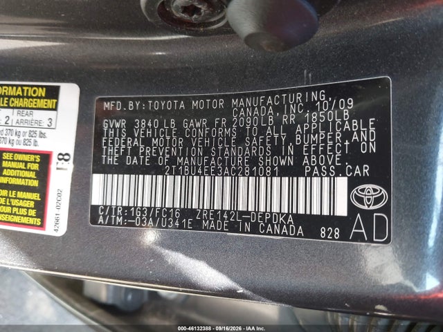 46132388 :رقم المزاد ، 2T1BU4EE3AC281081 vin ، 2010 Toyota Corolla Le مزاد بيع