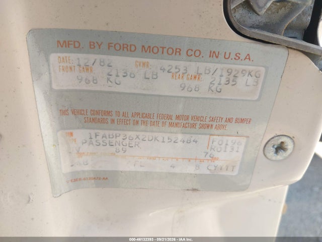 Aukcja sprzedaży 1983 Ford Fairmont Futura, vin: 1FABP36X2DK152484, numer aukcji: 46132393
