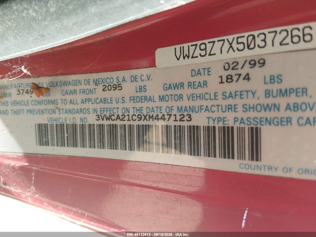 Aukcja sprzedaży 1999 Volkswagen New Beetle Gls, vin: 3VWCA21C9XM447123, numer aukcji: 46132412