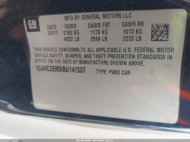 Aukcja sprzedaży 2011 Buick Lucerne Cxl, vin: 1G4HC5EMXBU141507, numer aukcji: 46132446