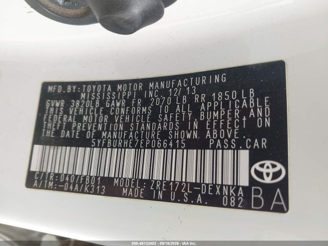 Продаж на аукціоні авто 2014 Toyota Corolla Le, vin: 5YFBURHE7EP066415, номер лоту: 46132482