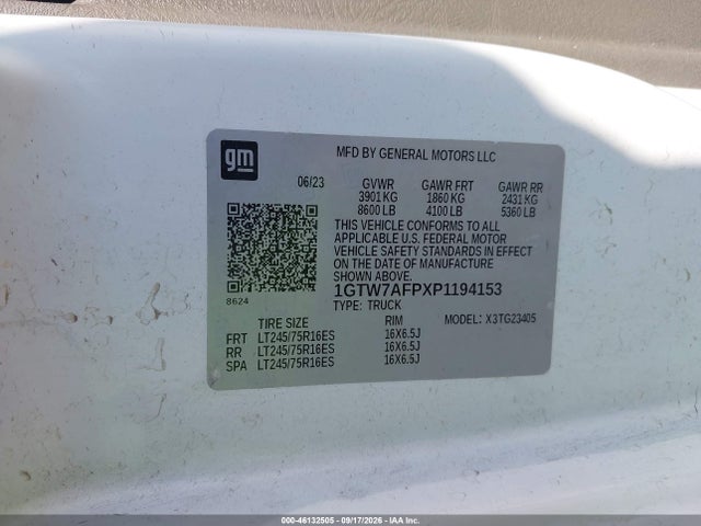 Продаж на аукціоні авто 2023 Gmc Savana Cargo Rwd 2500 Regular Wheelbase Work Van, vin: 1GTW7AFPXP1194153, номер лоту: 46132505