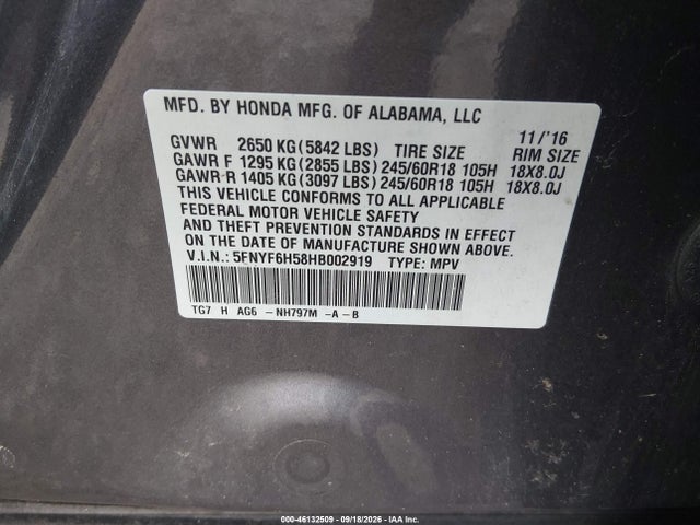 Honda Pilot Ex-l 2017 5FNYF6H58HB002919 Image 9