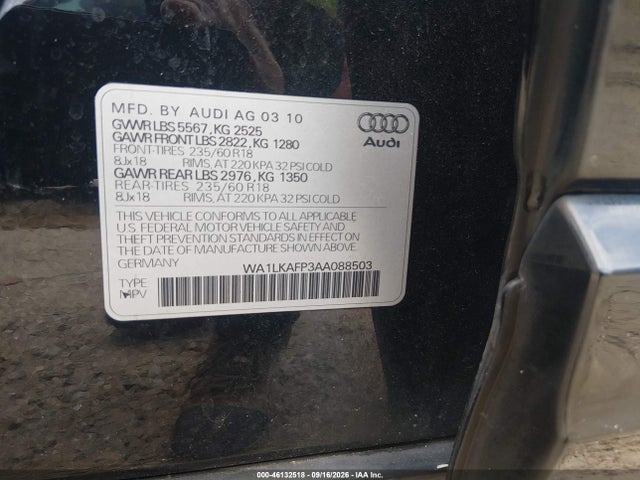 Продаж на аукціоні авто 2010 Audi Q5 3.2 Premium, vin: WA1LKAFP3AA088503, номер лоту: 46132518