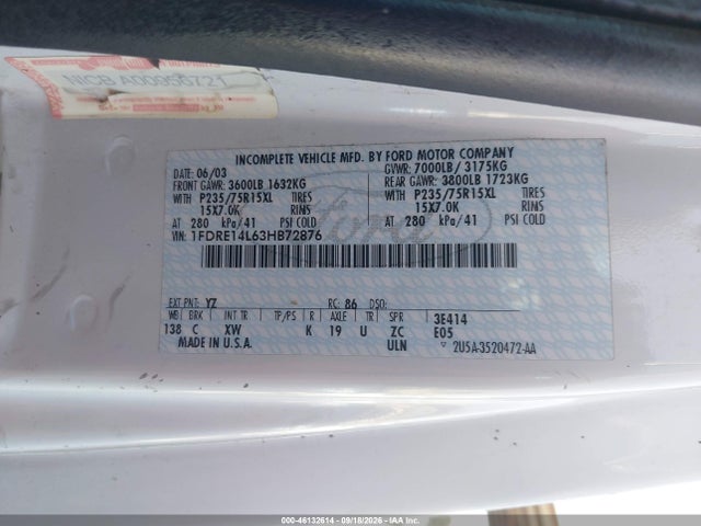 Aukcja sprzedaży 2003 Ford E-150 Recreational, vin: 1FDRE14L63HB72876, numer aukcji: 46132614