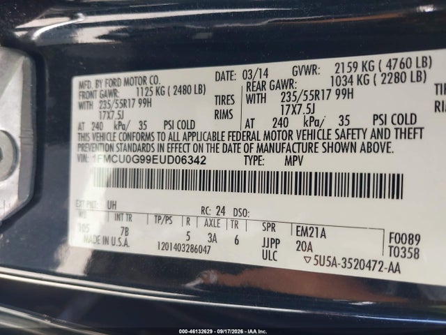 Aukcja sprzedaży 2014 Ford Escape Se, vin: 1FMCU0G99EUD06342, numer aukcji: 46132629